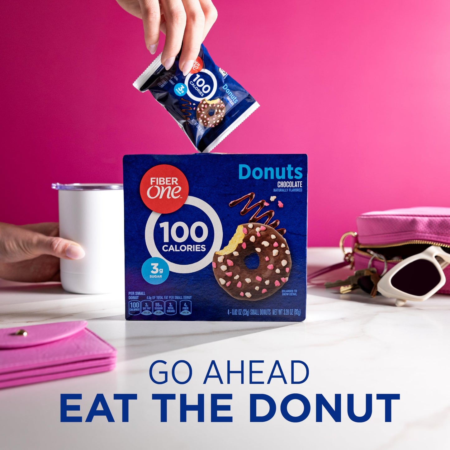 Fiber One 100 Calorie Donuts, Chocolate Flavor, 4 Count, 3.28 oz, 3g Sugar