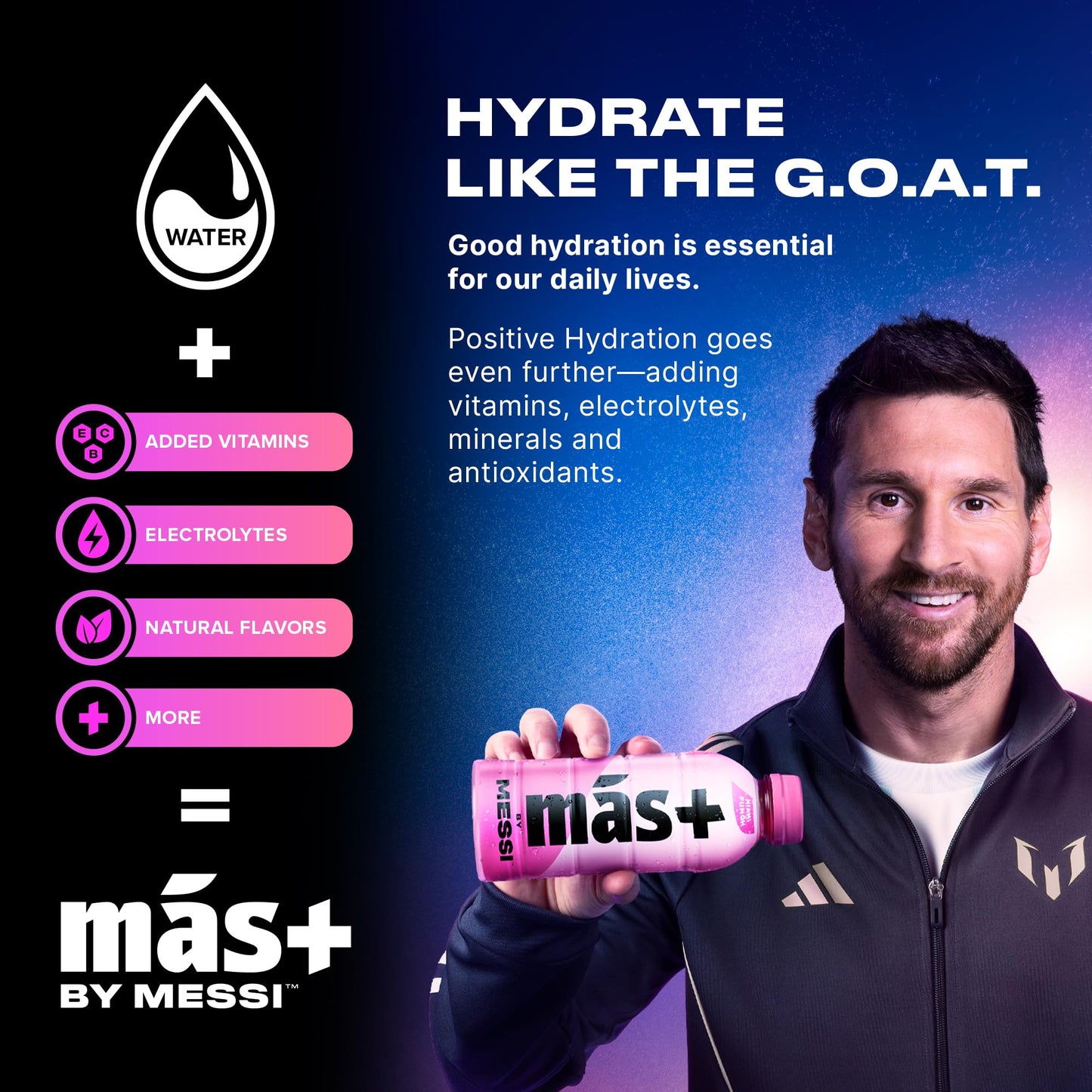 M?s+ By Messi Greatest G Sports Drink & Hydration Beverage Natural Flavors with Vitamins and Electrolytes No Artificial Sweeteners or Colors 12-pack