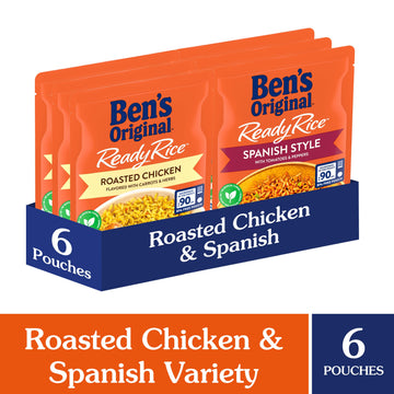 Ben'S Original Ready Rice Roasted Chicken And Spanish Style Flavored Rice Variety Pack, Easy Dinner Sides, 8.8 Oz Pouch (Pack Of