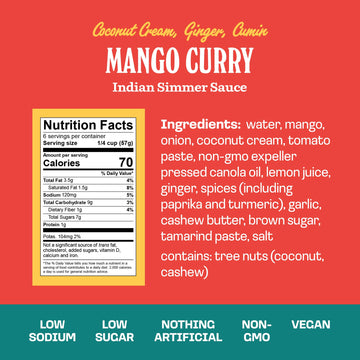 Brooklyn Delhi Mango Curry - Indian Simmer Sauce With Sweet Ripe Mangoes, Coconut Cream, Ginger And Cumin - 12 Ounces - Mild Eno