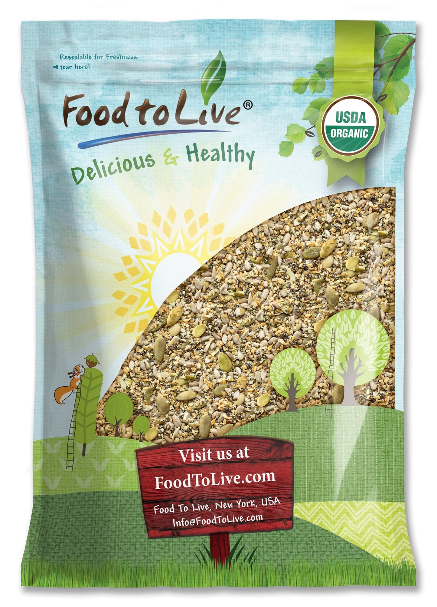 Food to Live - Organic Raw Superseed Mix- Chia, Flax, Hemp, Pumpkin, and Sunflower, 10 Pounds - Non-GMO Whole Seeds Blend, Vegan