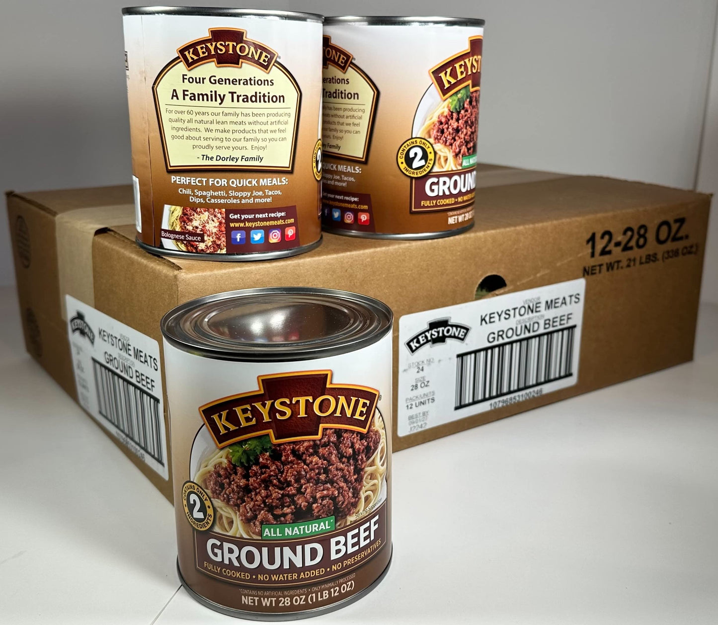 Keystone All Natural Ground Beef 28 Ounce Long Term Emergency Survival Food Canned Meat | Fully Cooked Ready To Eat | Gluten Free Family Pack Of 12
