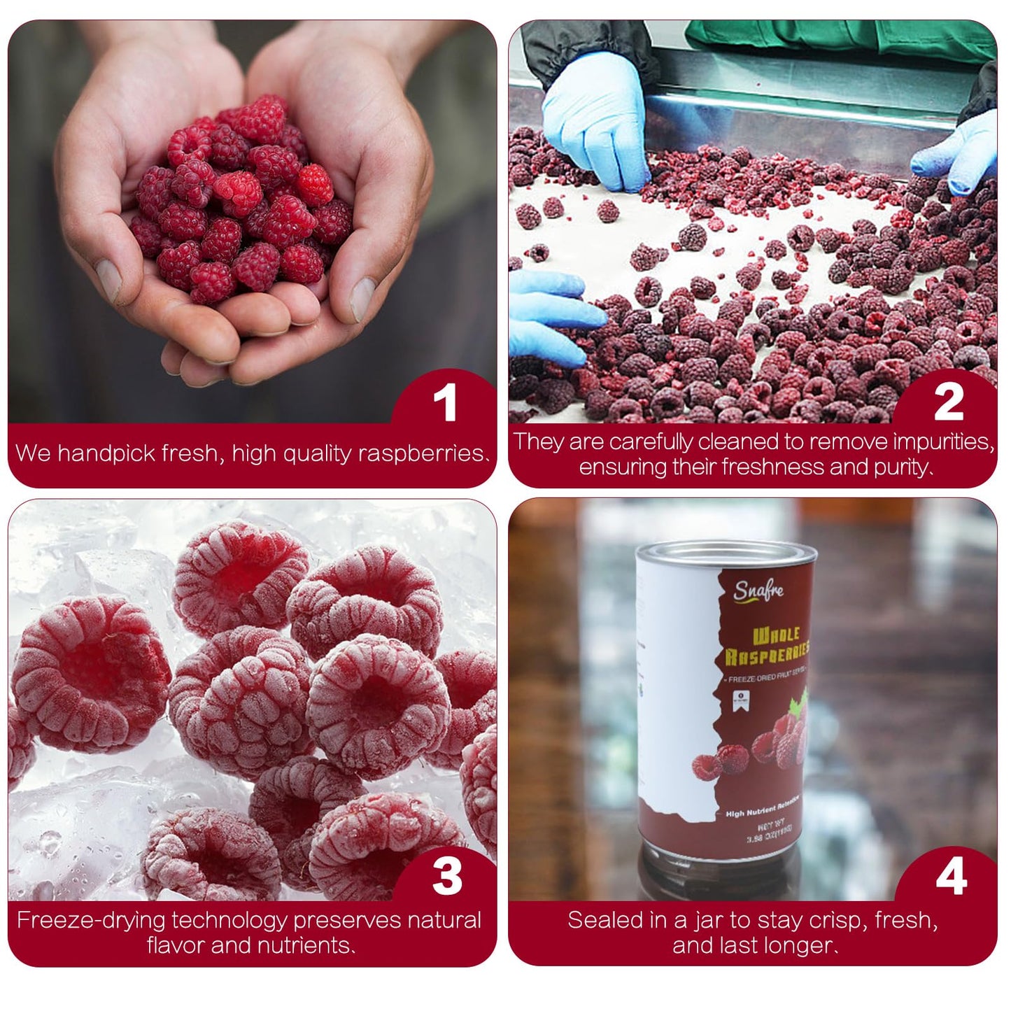 Freeze Dried Raspberries, Freeze Dried Fruit, 110G/3.88Oz Whole Frozen Raspberries, No Sugar Added, Healt-Hy Snacks For Cocktail