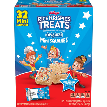 Rice Krispies Treats Mini Crispy Marshmallow Squares, 4th of July Snacks, Original with Star-Spangled Sprinkles, 12.4oz Box (32