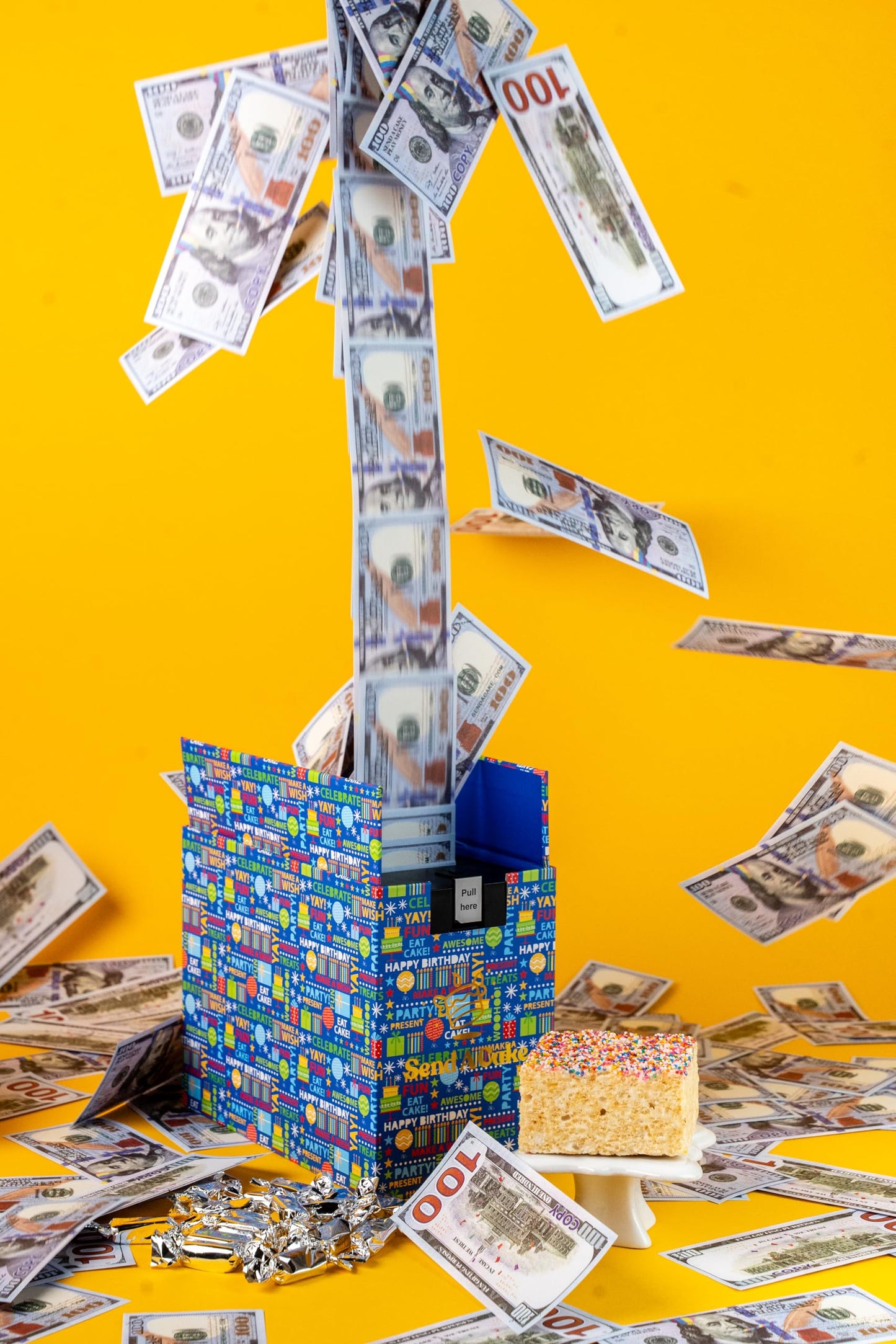 Birthday Billionaire Gift Box By Send A Cake – Ready-To-Gift Music Box With Sweet Caramels & 3 Sprinkle Dot Crispy Cake – No Assembly, Unique Birthday Gift For Women, Men & Kids