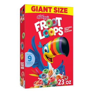 Kelloggs Froot Loops Breakfast Cereal, Kids Cereal, Family Breakfast, Giant Size, Original, 23oz Box (1 Box)