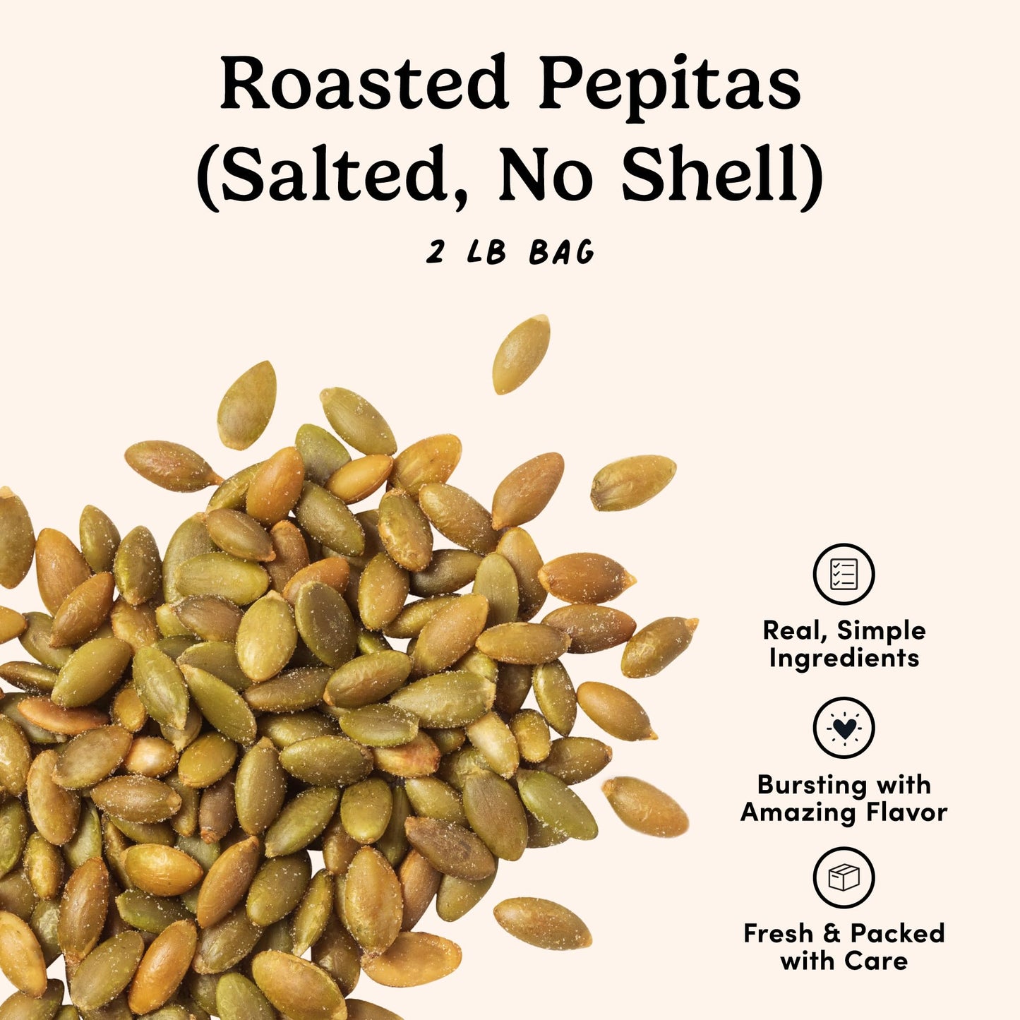 Nuts.Com - Roasted Pepitas - 2 Lb Bag, Salted No Shell Pumpkin Seeds, Healthy Snack For Adults & Kids, Rich In Protein, Fiber, C