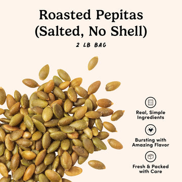 Nuts.Com - Roasted Pepitas - 2 Lb Bag, Salted No Shell Pumpkin Seeds, Healthy Snack For Adults & Kids, Rich In Protein, Fiber, C