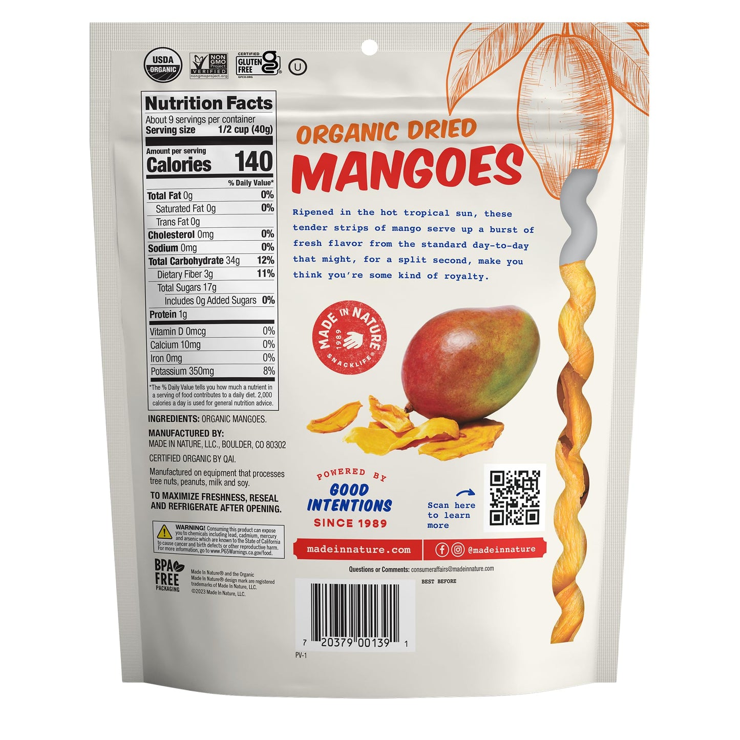 Made In Nature Organic Dried Mangoes, 12 Ounce (Pack of 1) - Vegan Snack, Non-GMO, Unsulfured, Gluten Free, Kosher