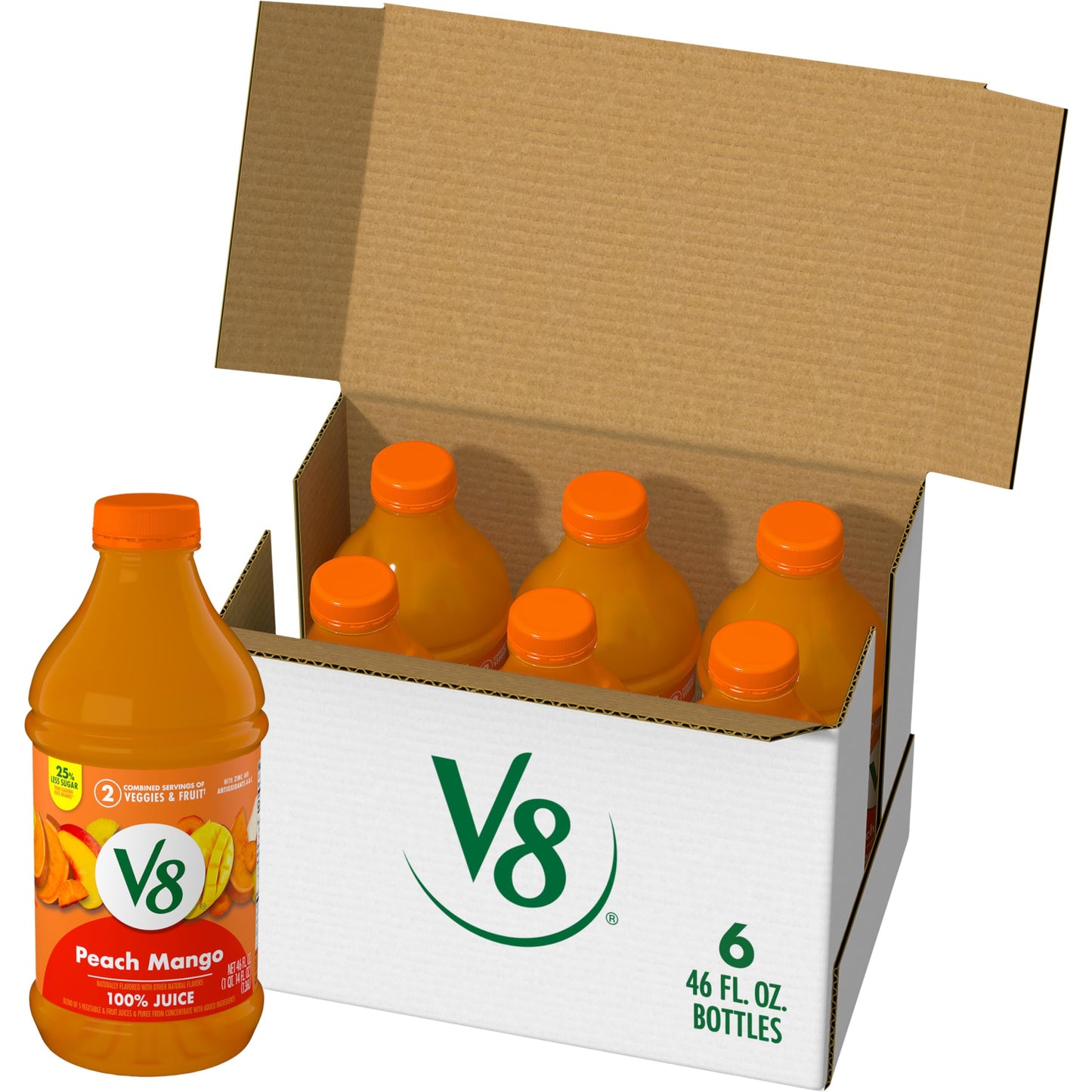V8 Blends 100% Juice Peach Mango Juice, Fruit And Vegetable Juice Blend, 46 Fl Oz Bottle (Pack Of 6)