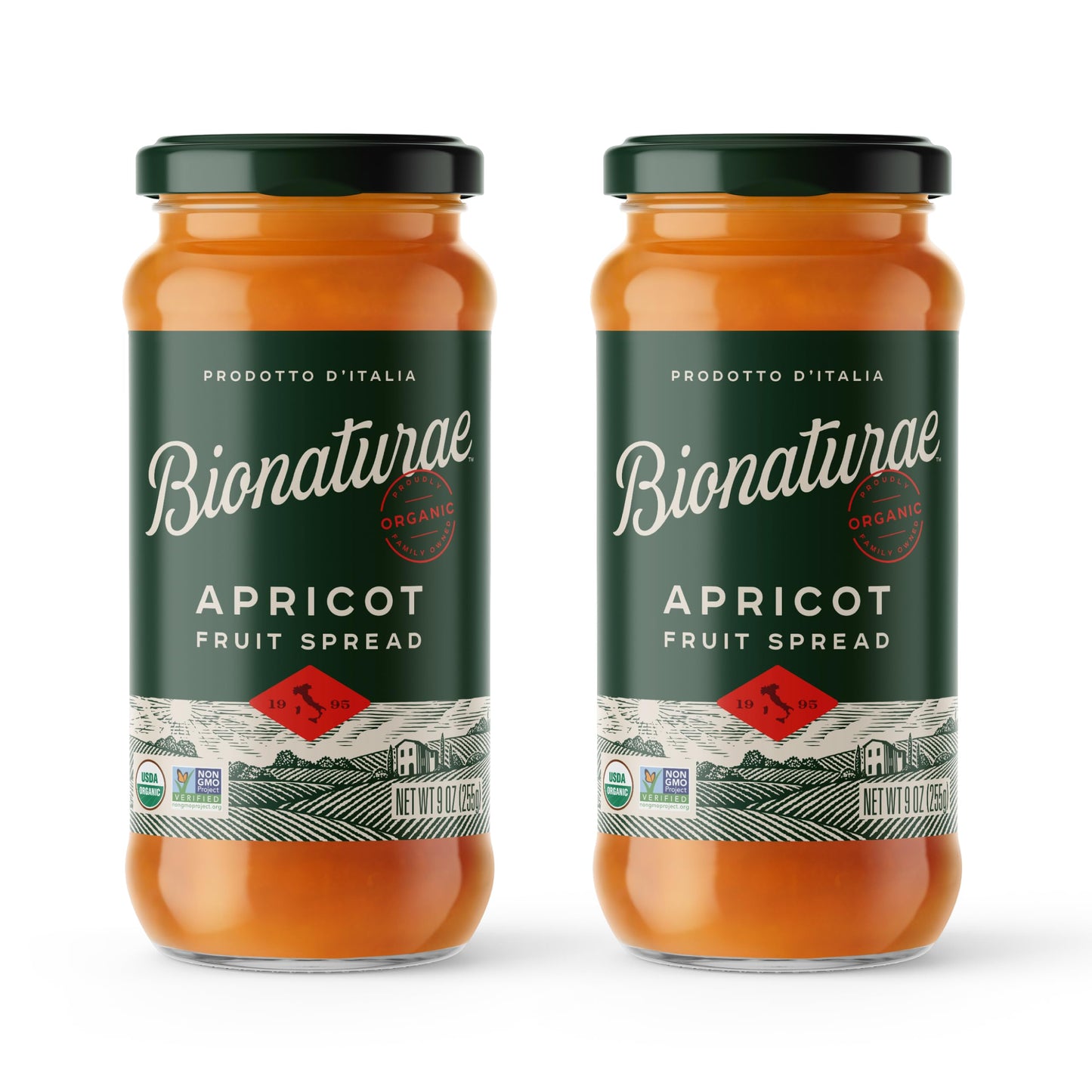 Bionaturae Organic Apricot Fruit Spread - Jelly Organic, Non-GMO, USDA Certified, No Sugar Added, No Preservatives, Organic Fruit Jam, Jam Organic, Made in Italy - 9 Oz, 2 Pack