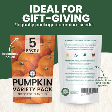 Pumpkin Seeds | 5 Invidiual Packs | 2025 Season | Non-Gmo | Jack O Lantern, Sugar Pie, Casper, Cinderella & Cushaw! | For Planti