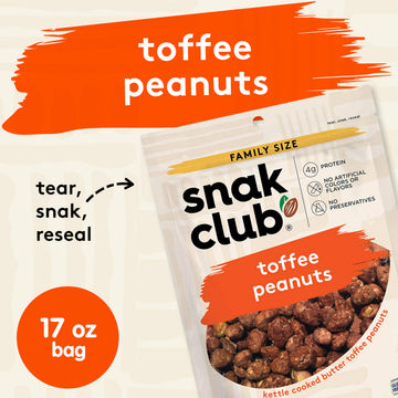 Snak Club Toffee Peanuts - Gluten-Free Candied Snack, 17 oz Resealable Bag, Brown