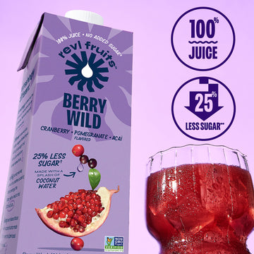 Revl Fruits 100% Juice, No Added Sugar, Cranberry Pomegranate Acai, Berry Wild, 32 Fl Oz. Carton