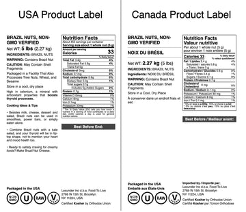 Food to Live Brazil Nuts, Raw, Whole, Unsalted, Non-GMO, 5 Pound Bulk Pack