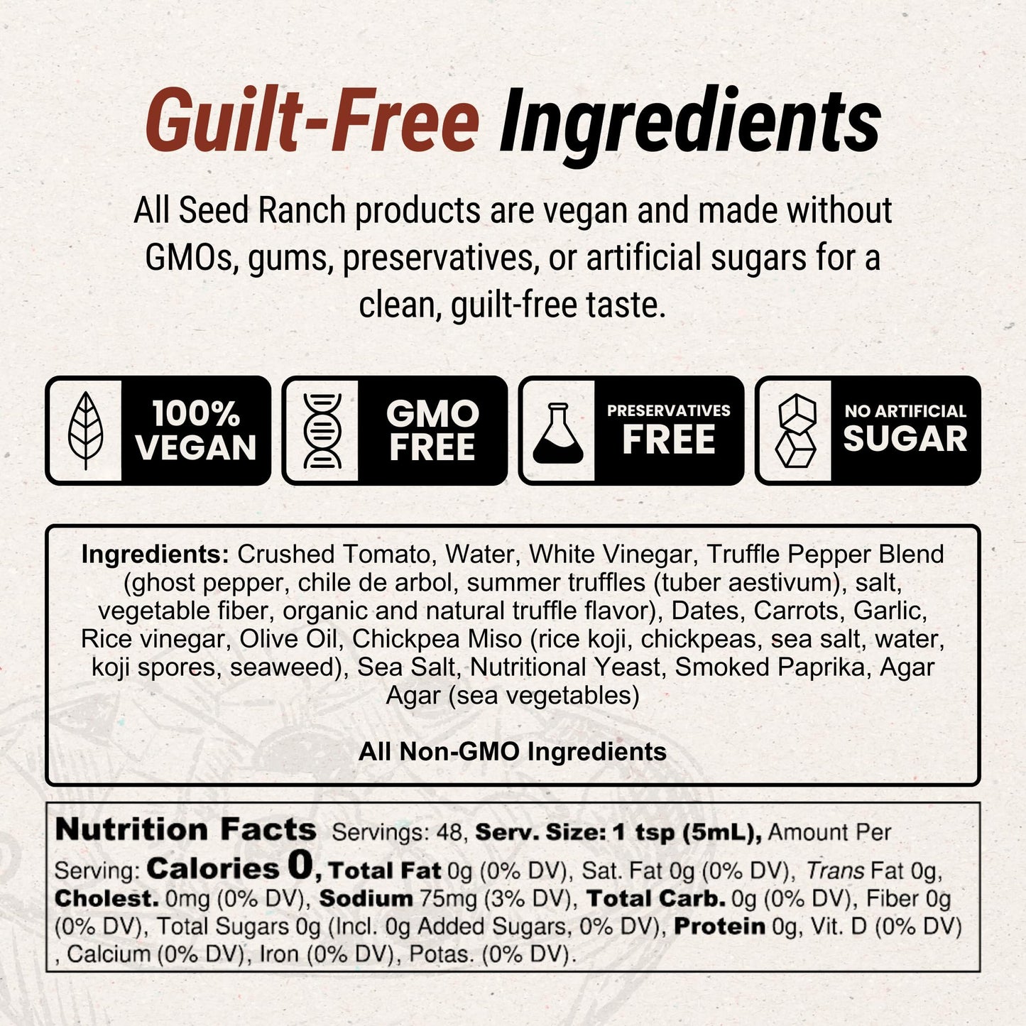 Seed Ranch Gourmet Truffle Hound Hot Sauce - Medium Heat - Spicy & Savory Truffle Hot Sauce with Chile de Arbol, Ghost Pepper &