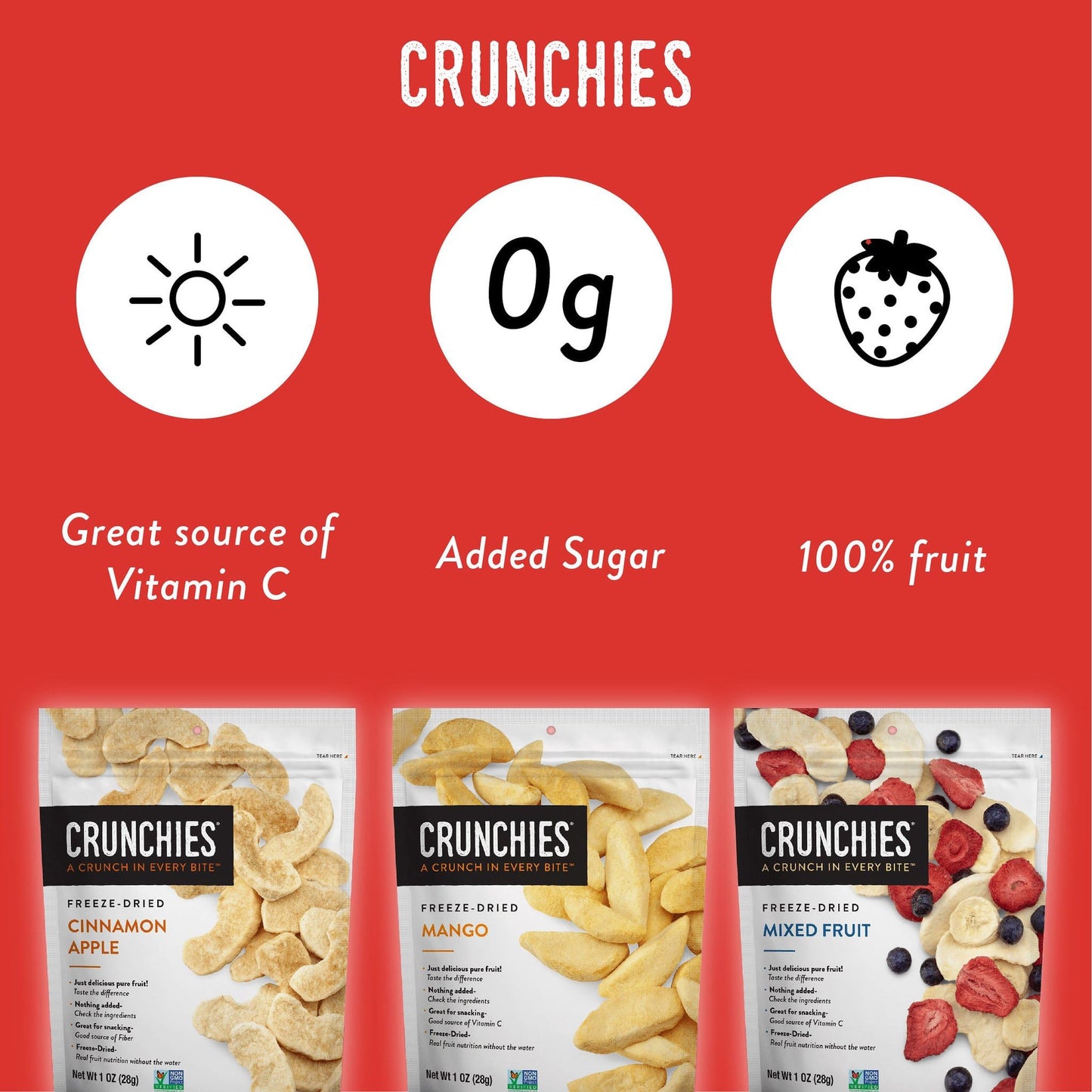 Crunchies Freeze-Dried Fruits, All Natural Crispy Fruit Snack, Pack of 6, Non-GMO, Kosher, Blueberries