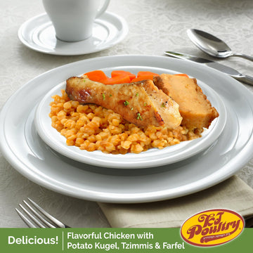 KJ Poultry Kosher Ready Meals - Bone In Chicken & Kugel, MRE Meat Meals Ready to Eat, Shabbos Food, Halal, (1 Pack) Prepared Ent