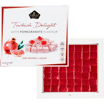 Turkish Delight With Pomegranate Flavor 16 Oz Gourmet Medium Size Snacks Gift Box | No Nuts Sweet Luxury Traditional Confectione