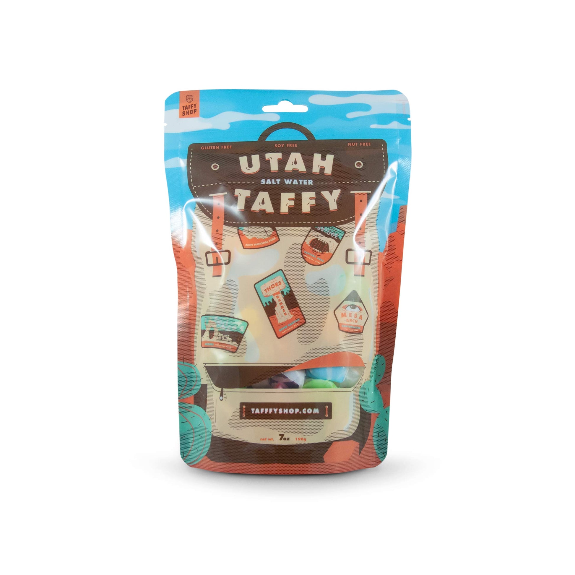 Taffy Shop Utah National Parks Water Taffy - Small Batch Salt Water Taffies Made In The Usa - Super Soft, Sweet, Taffy Candy - Guaranteed Fresh - Gluten-Free, Soy-Free, Peanut-Free - Personal (7Oz)