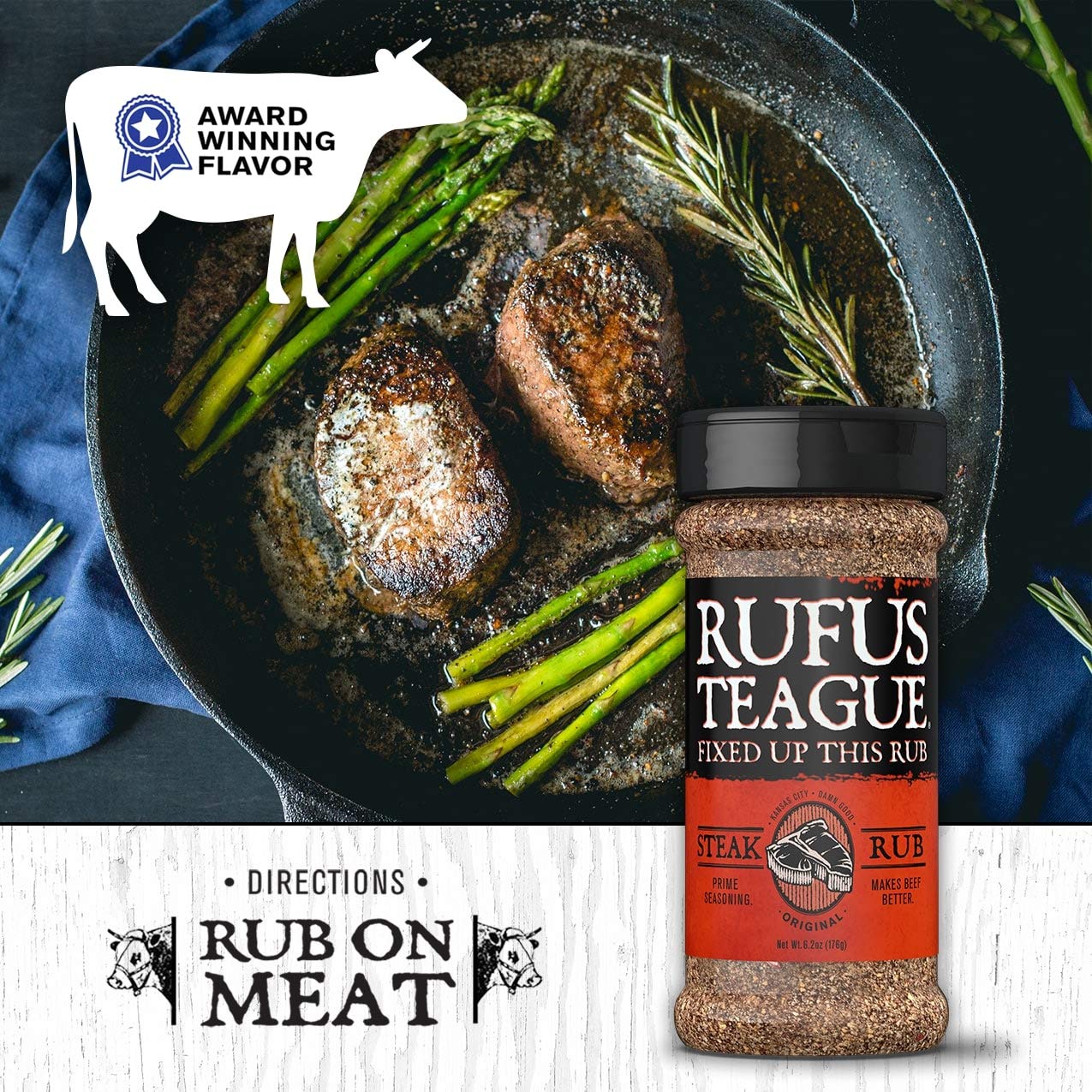 Rufus Teague - Steak Rub - Premium Bbq Rub - 6.2Oz Bottle