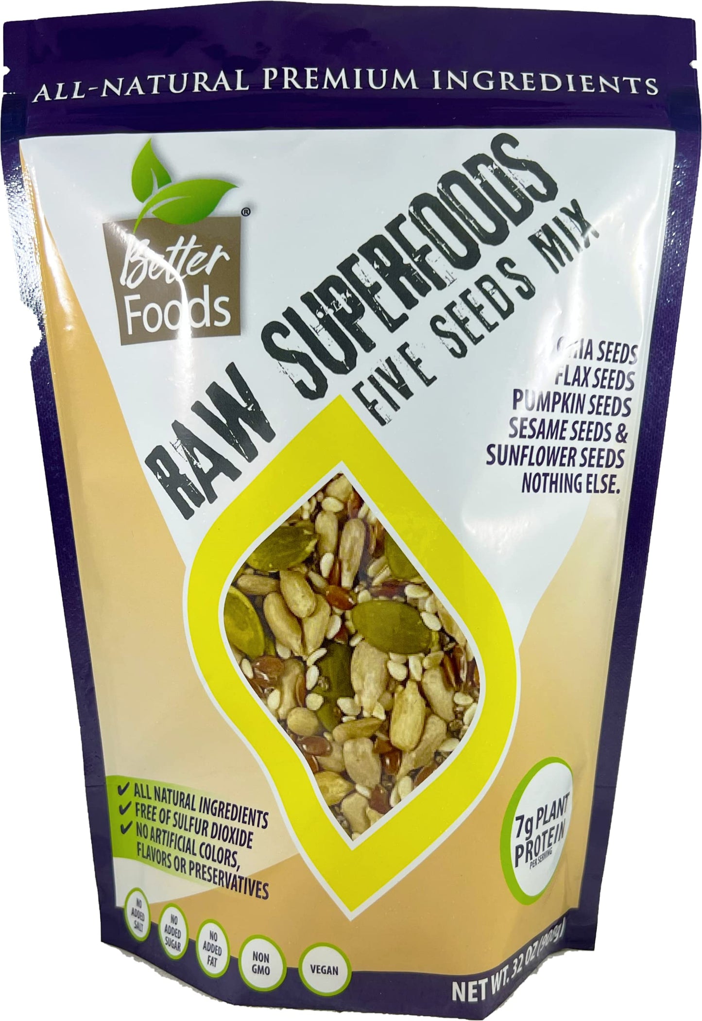 Raw Superfoods Five Seeds Mix (Pumpkin Seeds, Sunflower Seeds, Chia Seeds, Flax Seeds, Sesame Seeds) All Natural Healthy Non-Gmo Gluten-Free Sugar-Free No Added Sugar Oatmeal Yogurt Toppings