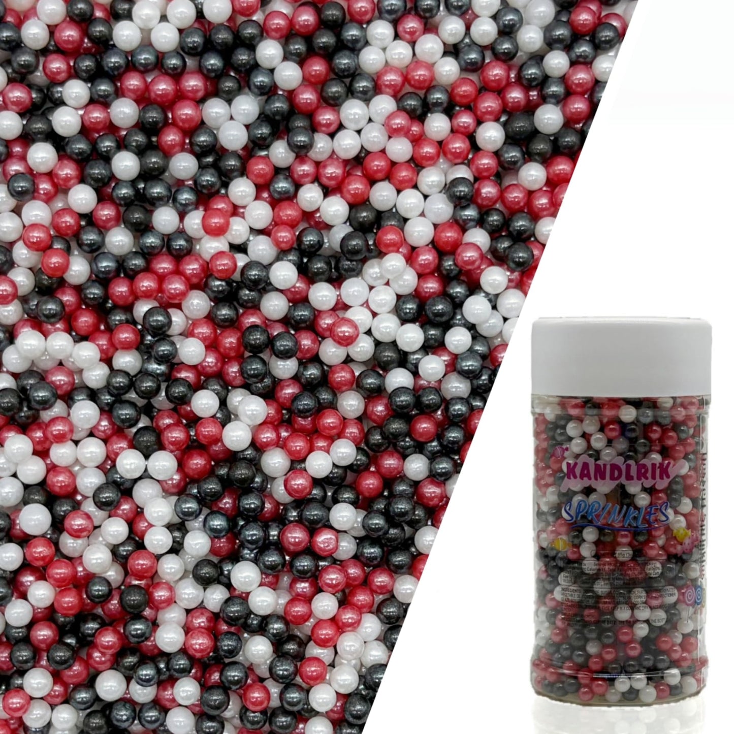 Edible Red & Black & White Pearl Sugar Sprinkles Candy 4mm Mini Pearls Cake Decorations Cupcake Toppers Cookie Decorating Perfec
