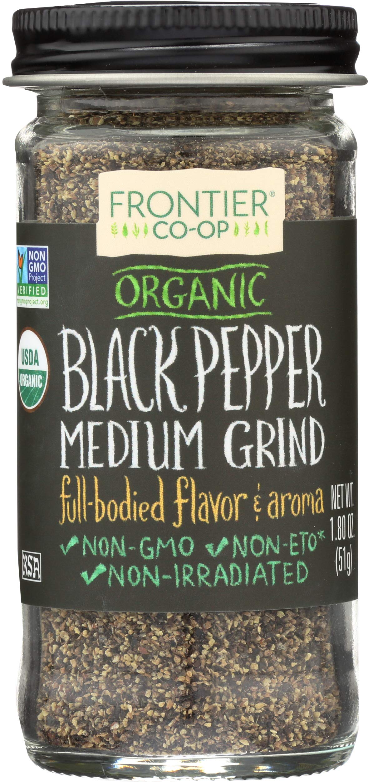 FRONTIER Organic Pepper Black Medium Ground, 1.8 OZ