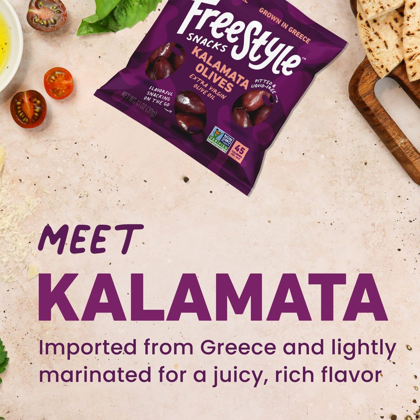 Freestyle Snacks Olive Snack Packs - Bulk Party Pack - Fresh Pitted, Jumbo Kalamata Olives, Grown In Greece, All Natural, Non-Gm