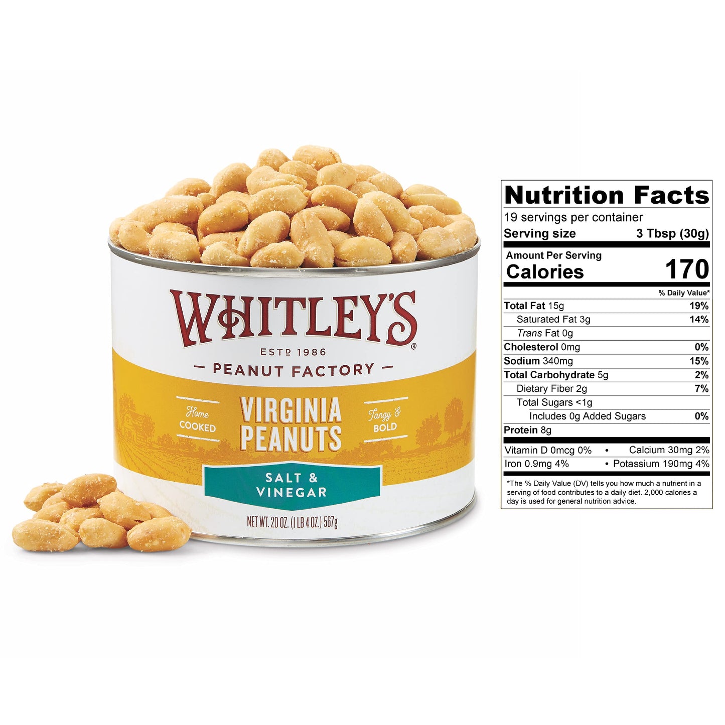 Whitleys Salt & Vinegar Virginia Peanuts - Super Extra Large 'Home Cooked' Virginia Peanuts (20 Ounce Tin)