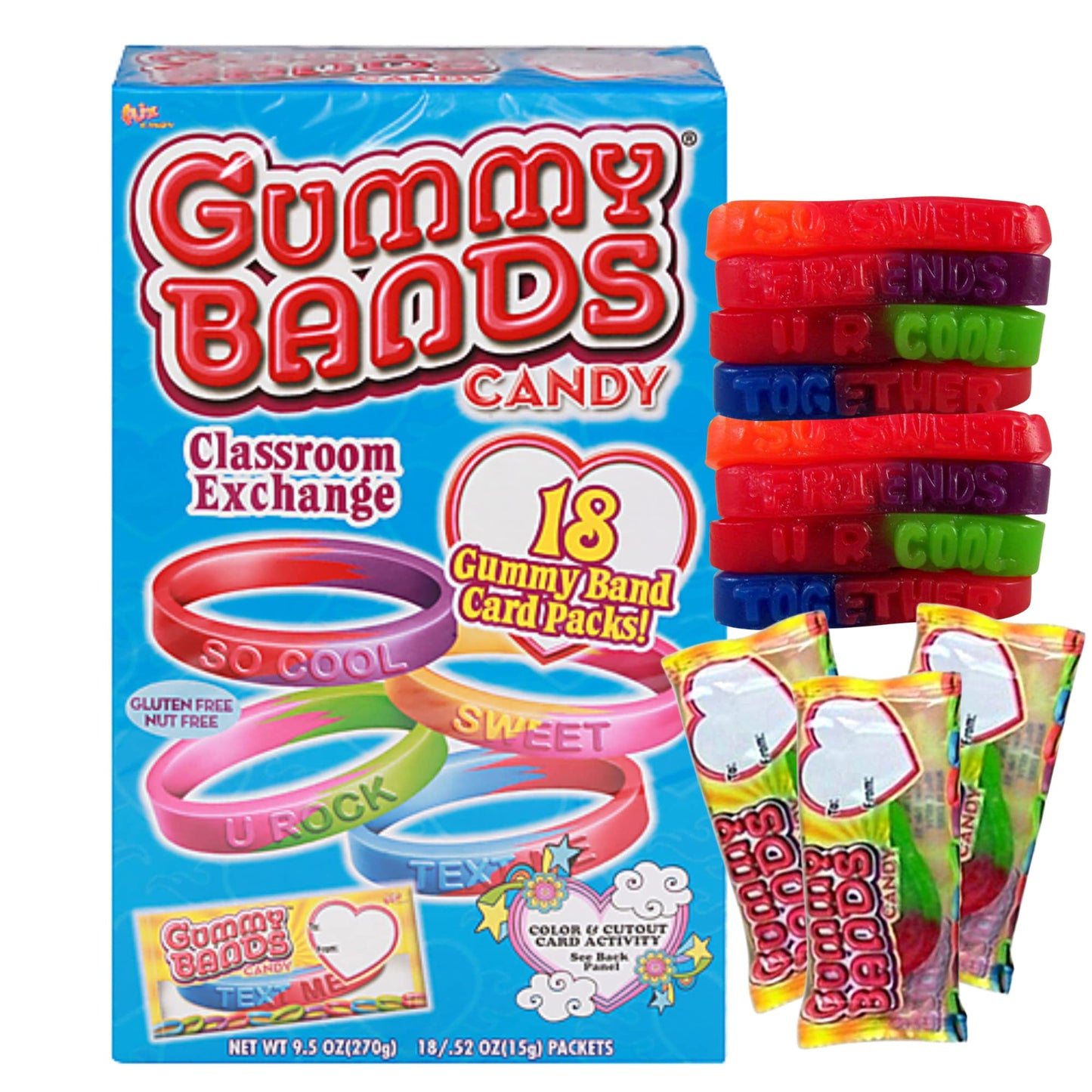 Flix Candy Gummy Bands Valentine'S Treats Card Packs - 18 Ct