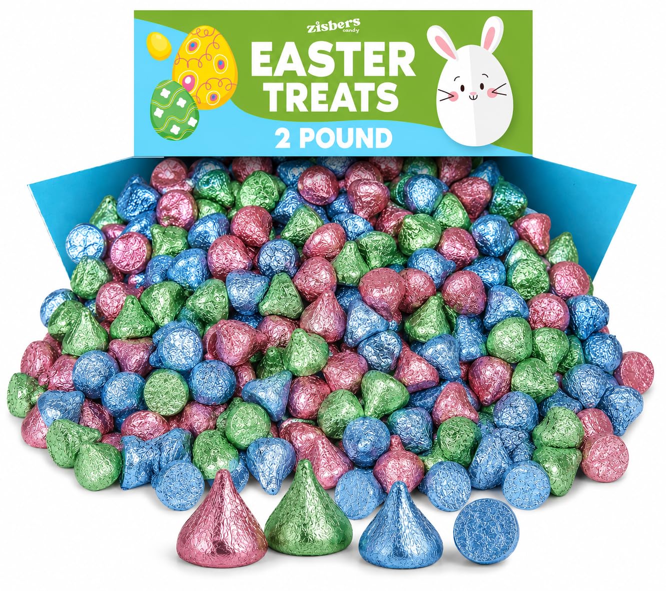 Bulk Easter Kisses Milk Chocolate 2 Pound - Individually Wrapped Holiday Chocolate Candy for Baskets, Egg Hunts, Party Favors &