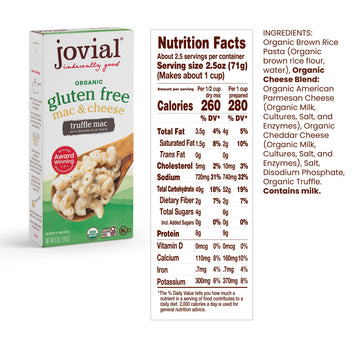 Jovial Organic Gluten Free Truffle Mac and Cheese, Whole Grain Pasta, 6 Oz (Pack of 6)