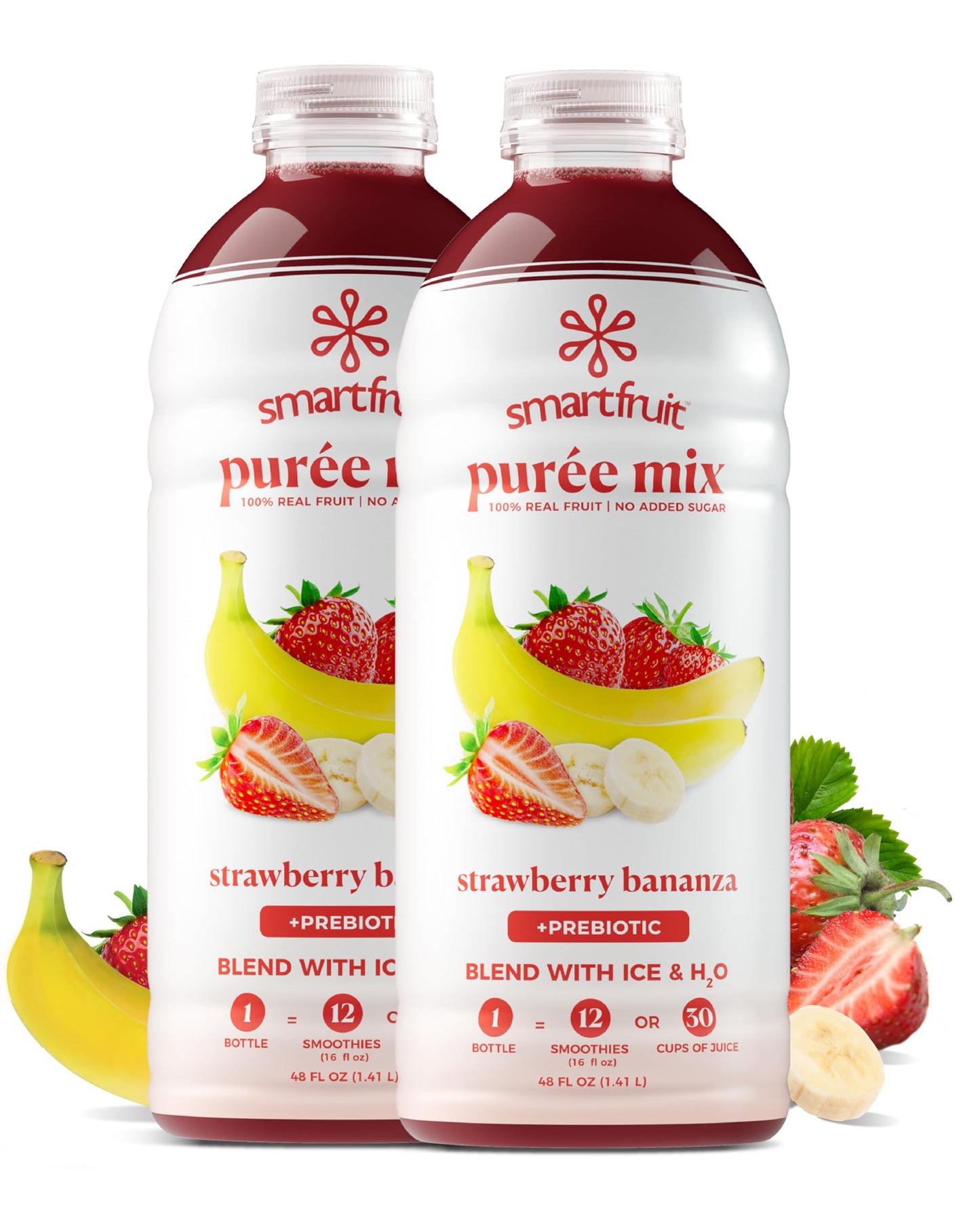 Smartfruit Strawberry Bananza + Oat Fiber - 100% Real Fruit Pur e with Strawberries & Banana - Great for Smoothies, Juice, Yogu