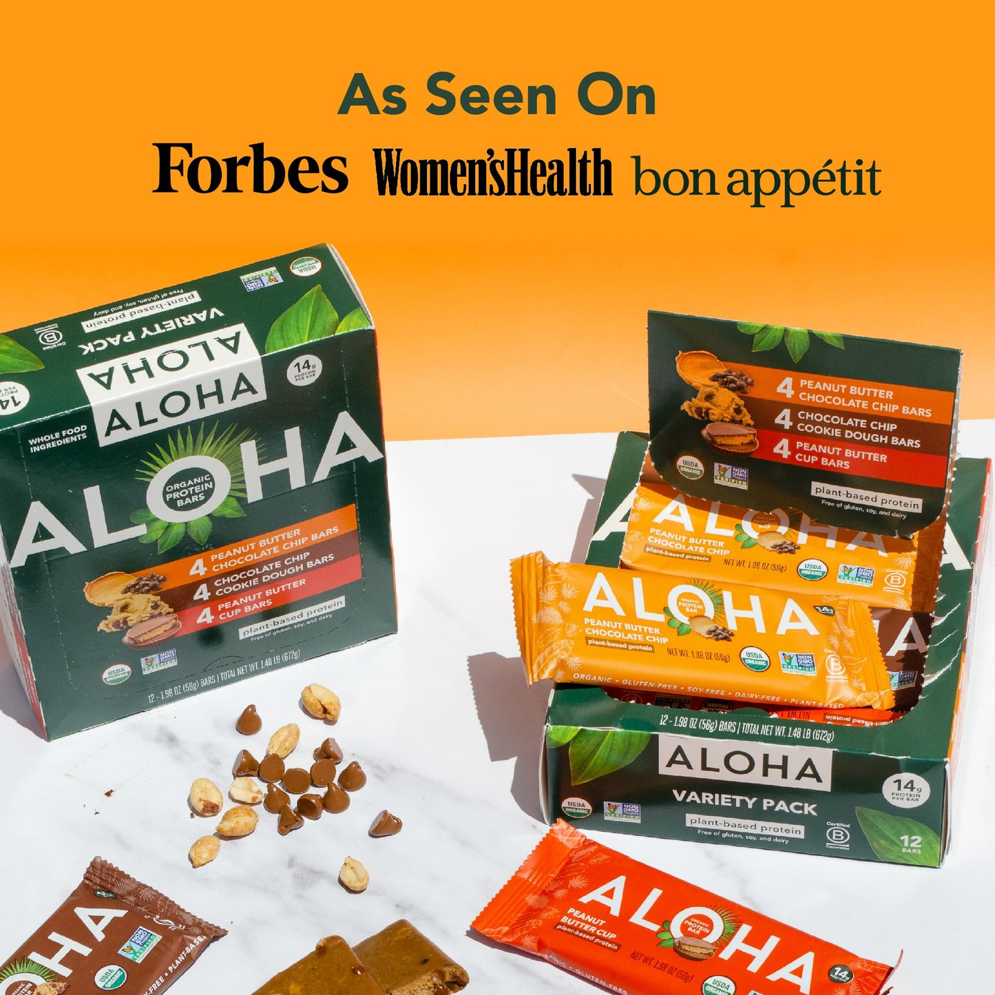ALOHA Organic Plant Based Protein Bars - Vegan, Low Sugar, Gluten-Free - 12 Count Variety Pack (3 Flavors)