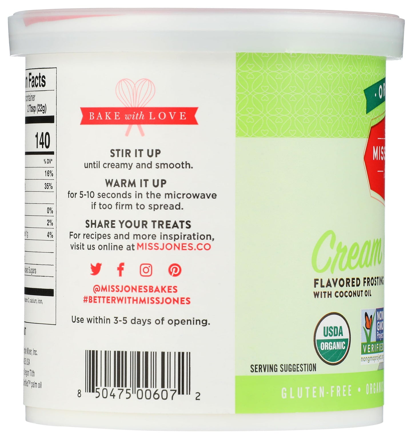 Miss Jones Baking Organic Buttercream Frosting, Perfect For Icing And Decorating, Vegan-Friendly: Cream Cheese (Pack Of 1)