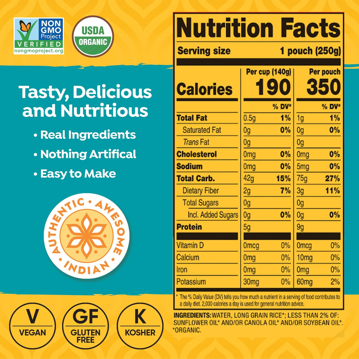 Tasty Bite Organic Sticky Rice, 8.8 Ounce, (Pack Of 6), Ready To Eat, Microwavable, Vegan, Gluten-Free