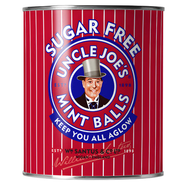 Uncle Joes Sugar Free Mint Balls | British Hard Candy Tins | Hand Cooked on Open Fires | Gluten-Free & Vegan | Individually Wra