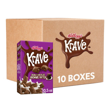 Kellogg's Krave Cold Breakfast Cereal, Kids Snacks, Double Chocolate, Brownie Batter, 6.5lb (10 Boxes)
