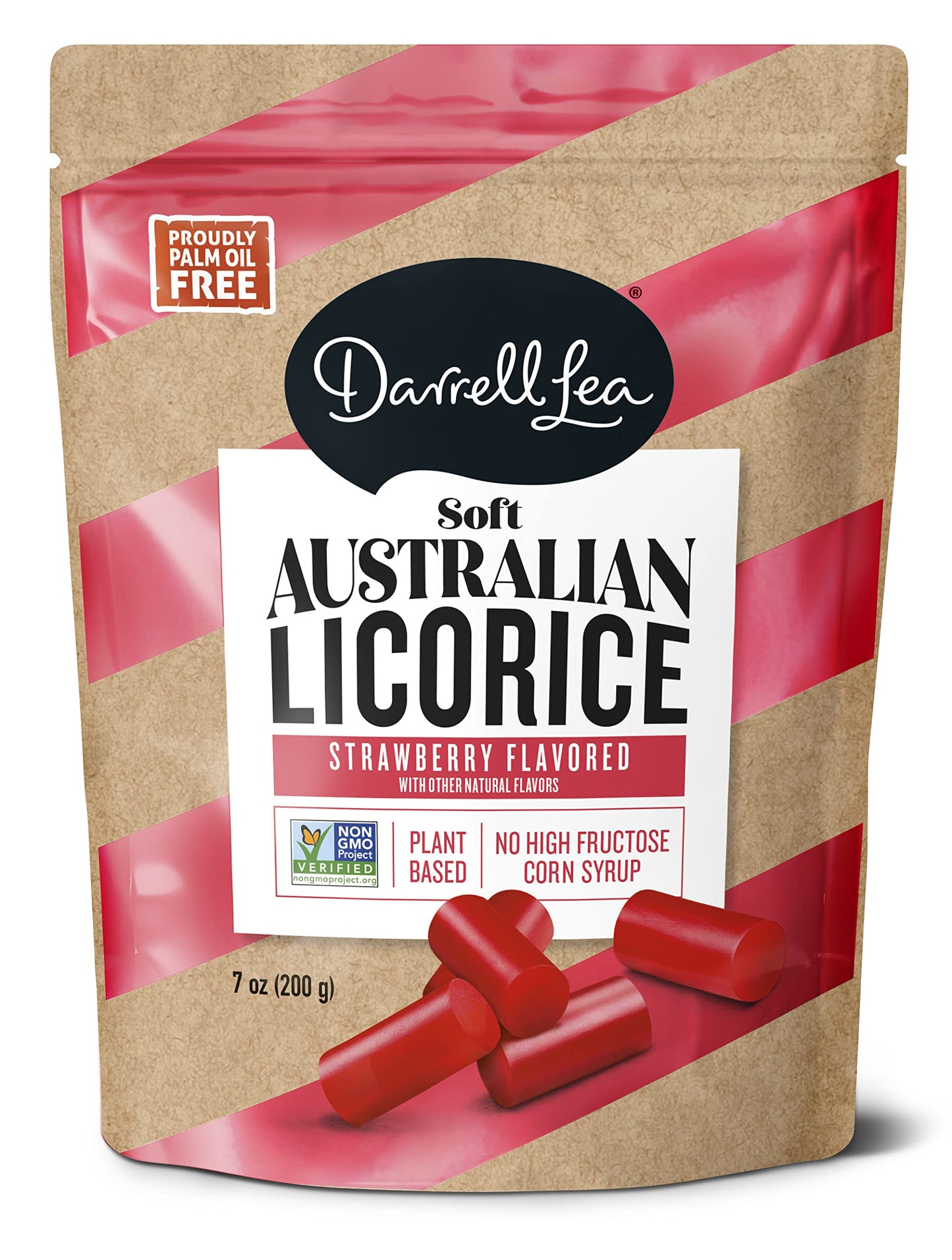 Darrell Lea Soft Australian Licorice, Strawberry Flavor, 7 Ounce Bag (1-Pack) | Non-Gmo, No Palm Oil, Plant Based, No High Fruct