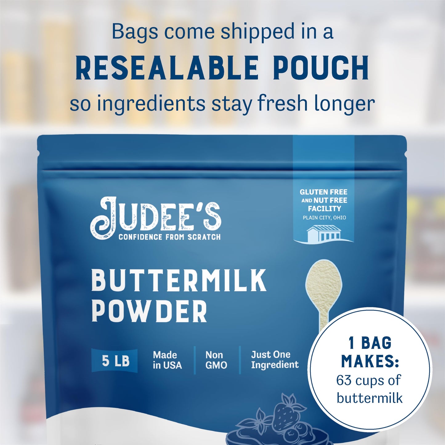 Judees Buttermilk Powder 5 lb - 100% Non-GMO, Gluten-Free and Nut-Free - Perfect for Pancakes, Fried Chicken and Cornbread - Mad