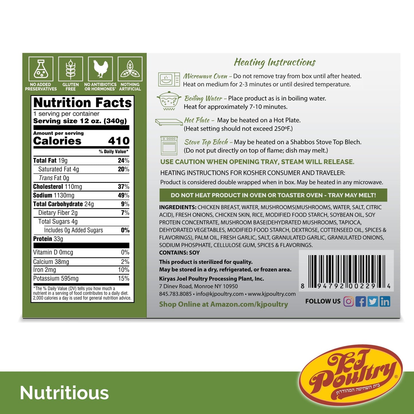 Kosher Stuffed Chicken Breast Rice, Mre Meat Meals Ready To Eat, Gluten Free (6 Pack) Prepared Entree Fully Cooked, Shelf Stable