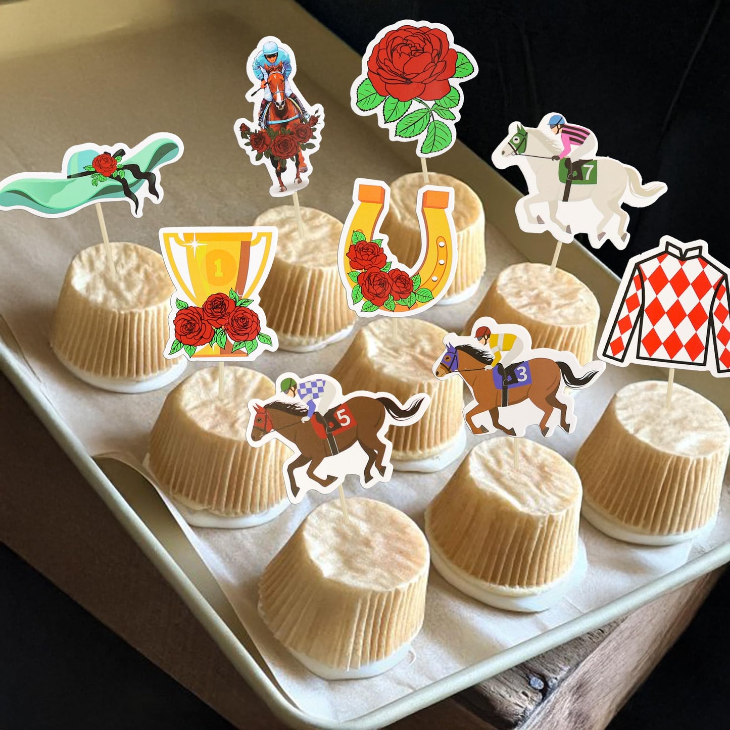 Ephlyn Horse Derby Cupcake Toppers - 36 Pcs Race Horse Toothpick Decorations for Party Supplies