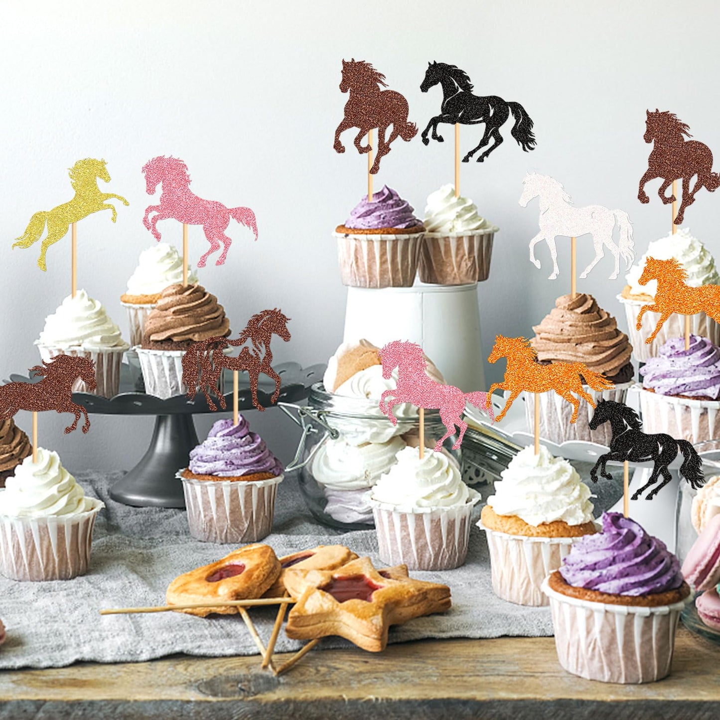 Keaziu Horse Cupcake Toppers - 32 Pack Paper Animal Racing Party Picks - Equestrian Theme Decorations