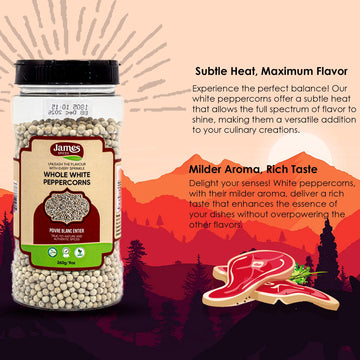 James Spices Inc. White Pepper Whole - 260G | Premium Quality Whole Peppercorns For Culinary Delights