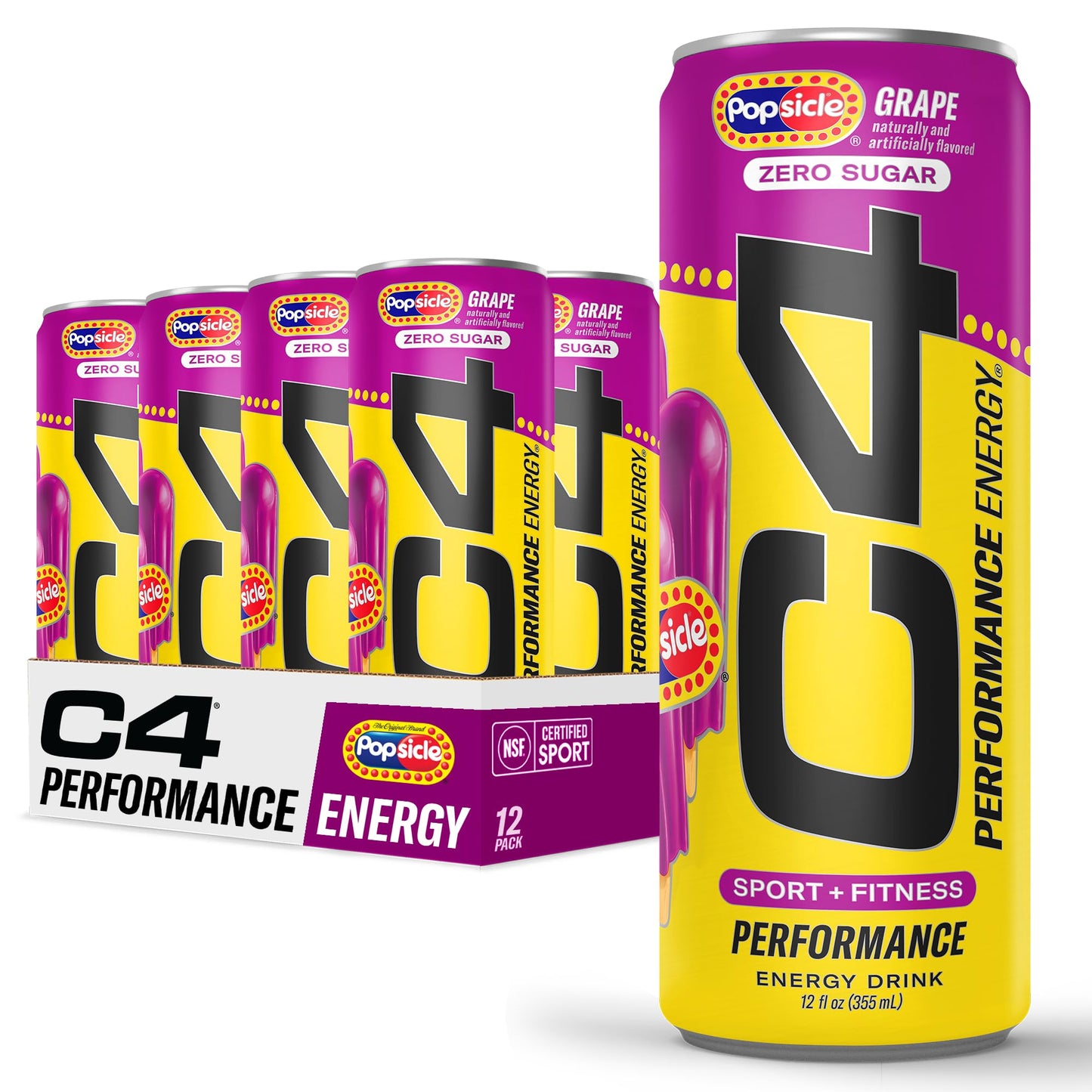 Cellucor C4 Energy Drink, Sugar Free, Grape Popsicle, 12 Fl Oz, Pack of 12