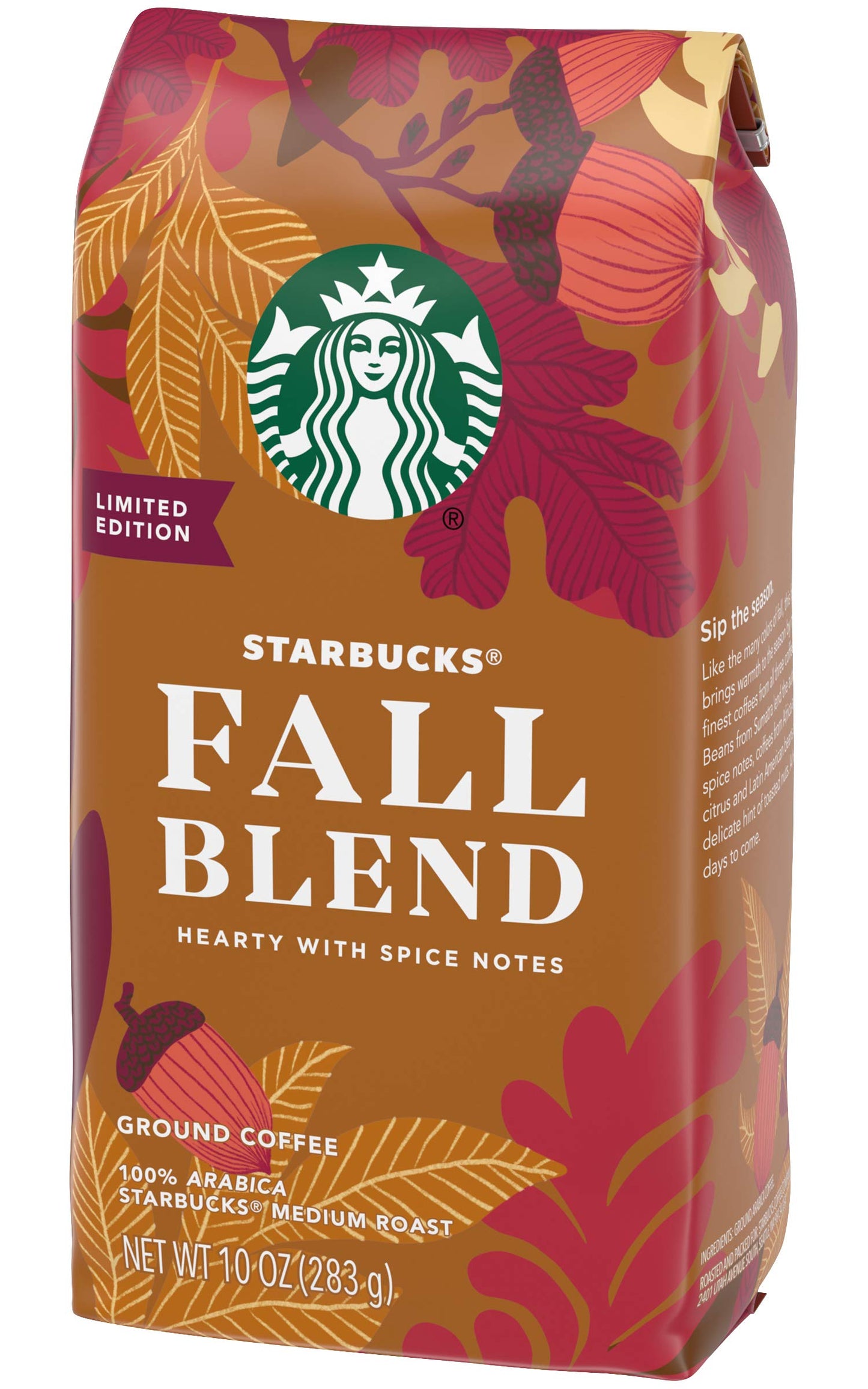 Starbucks Fall Blend Medium Roast Ground Coffee - 100% Arabica - 10 OZ (Pack of 4) - Brown and Red