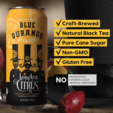Blue Durango Iced Tea - Long Arm Citrus - Black Tea, Lemon, Prickly Pear, Pomegranate - Low Sugar, Non-Gmo, No Artificial Sweete