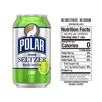 Polar Seltzer Water Lime, 12 Fl Oz Cans, 18 Pack