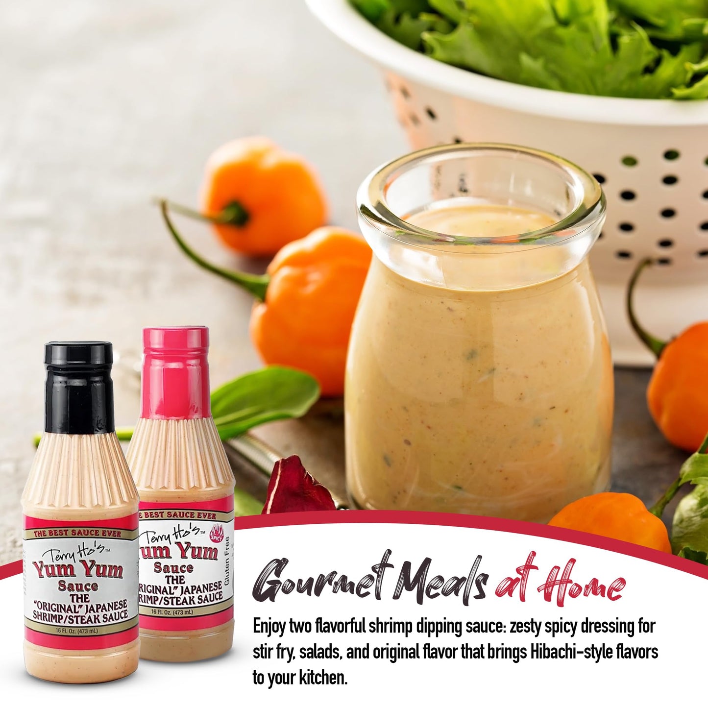 TERRY HOS YUM YUM SAUCE Original & Spicy Bundle - Mayonnaise-Based Dipping Sauce, 16 Fl Oz (Pack of 2)